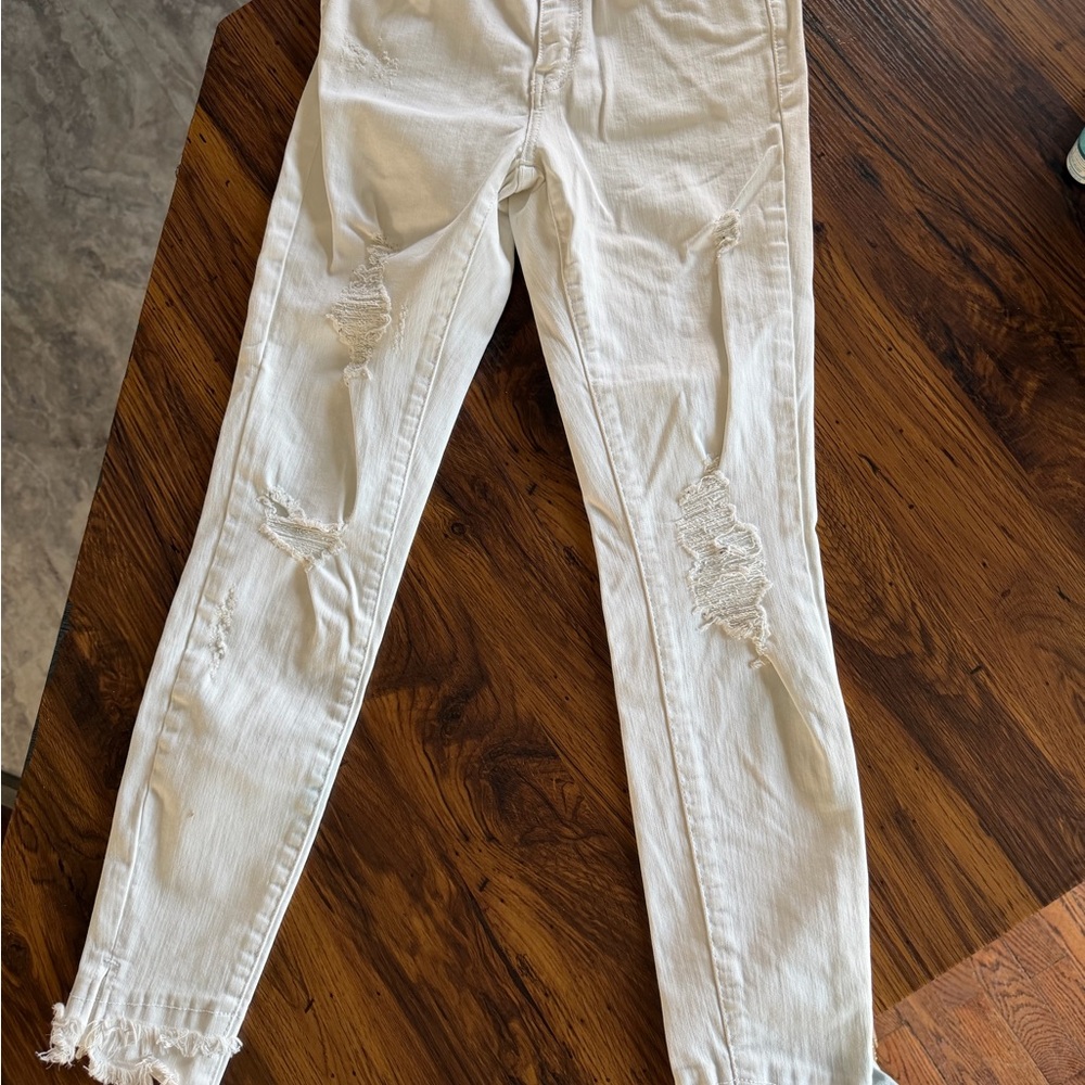 KanCan White High Rise Distressed Jeans